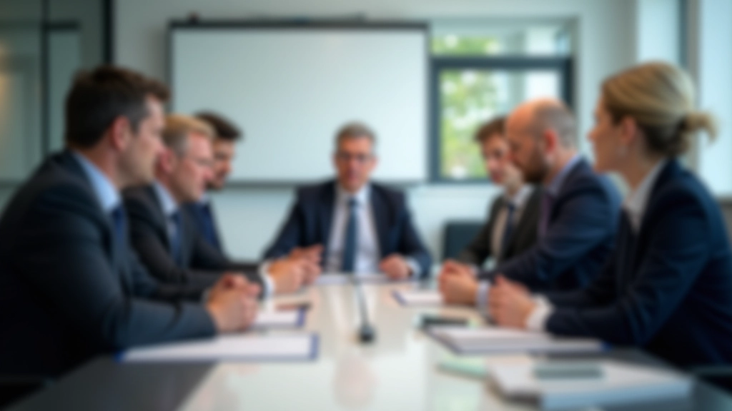 Konferenzraum mit mehreren internationalen Wirtschaftsfachleuten in Business-Kleidung beim Diskutieren an großem Tisch