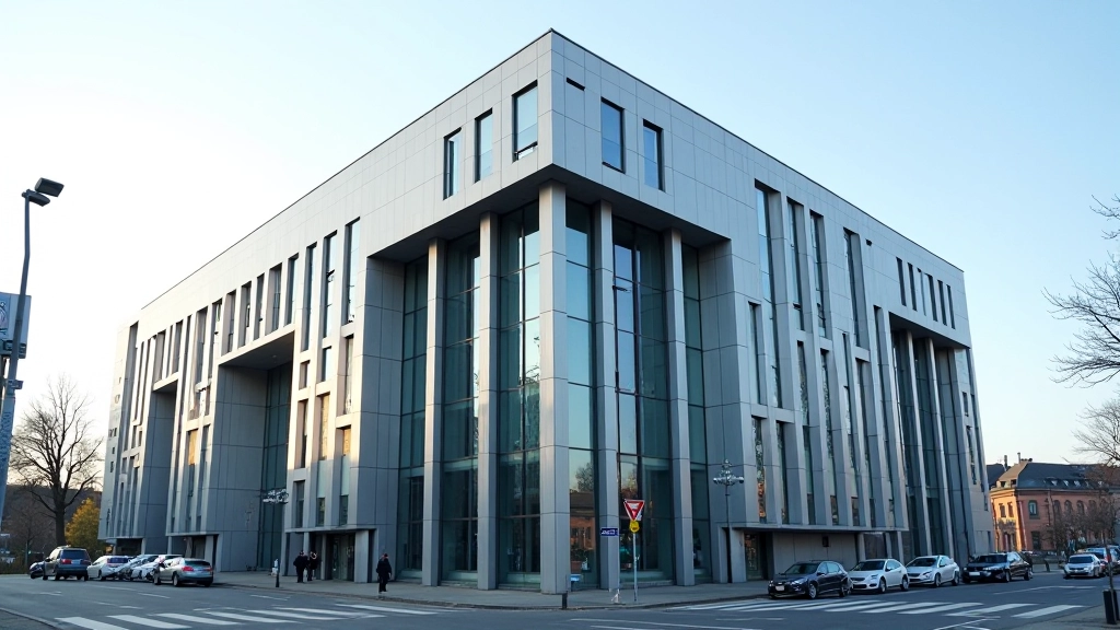 Modernes Zentralbankgebäude in Frankfurt am Main mit klassischer Architektur und städtischem Hintergrund