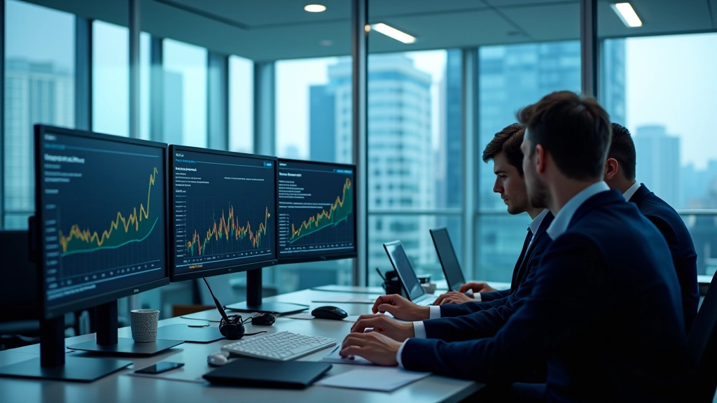 Modernes Finanzanalysebüro mit Wirtschaftsfachleuten bei der Arbeit